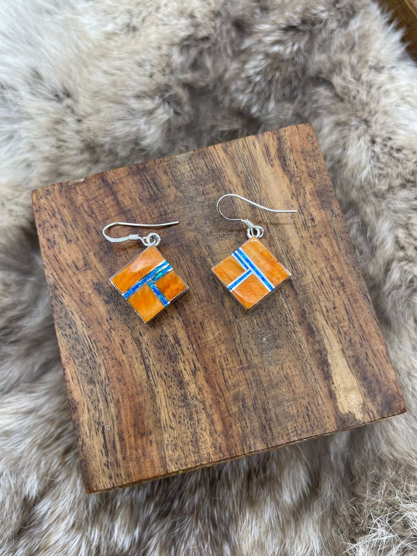 Blue Opal & Spiny Earrings by James Manygoats, Navajo
