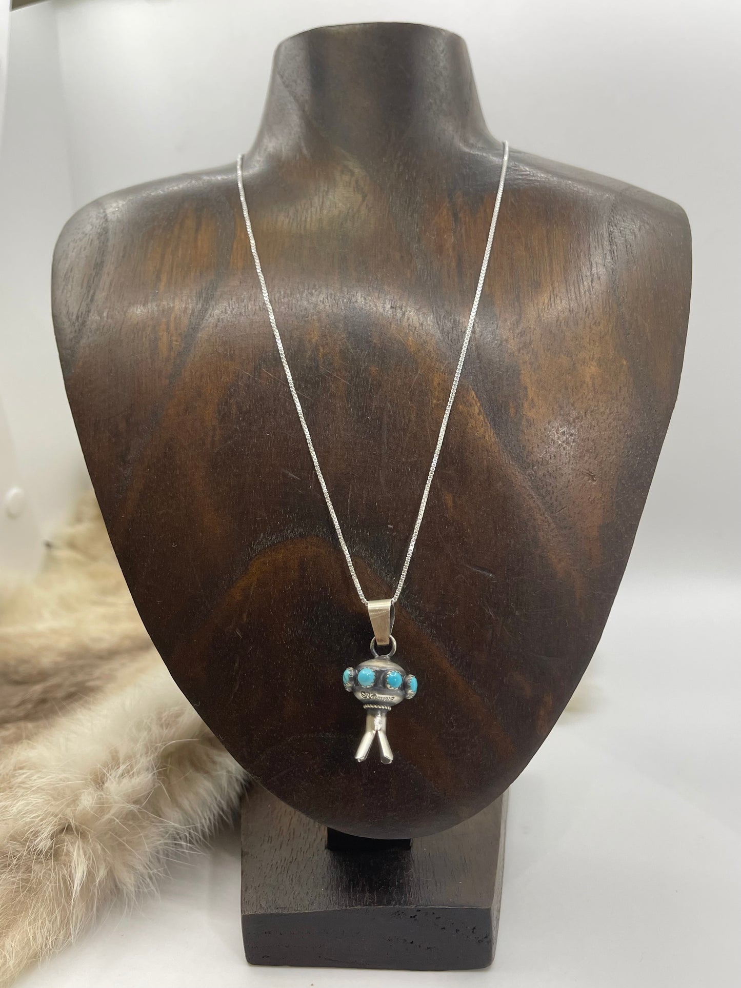 20" Handmade Blossom Pendant and Turquoise Necklace by Monica Smith, Navajo