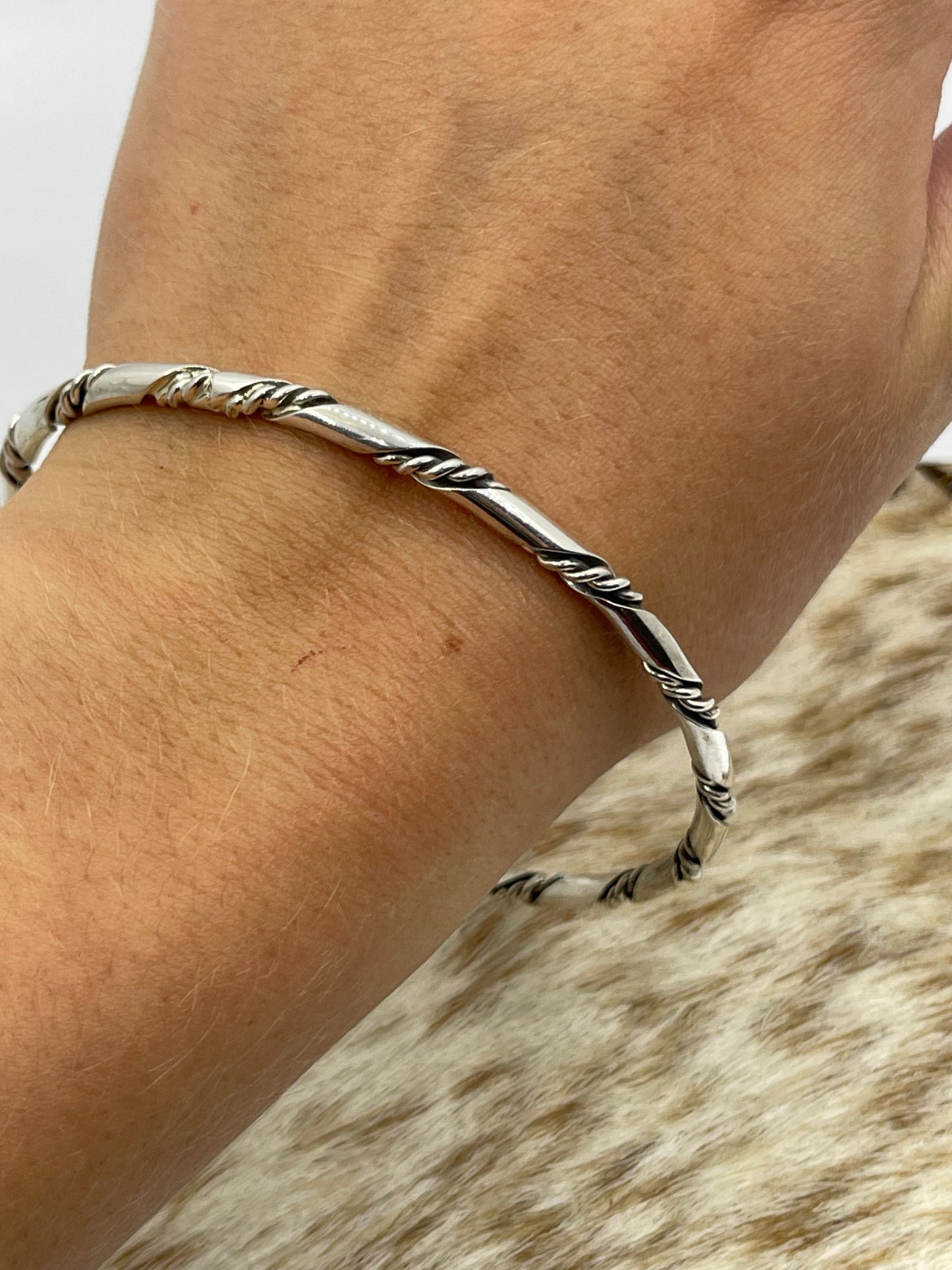 8 1/2" Silver Twisted Wire Bangle by Elaine Tahe, Navajo