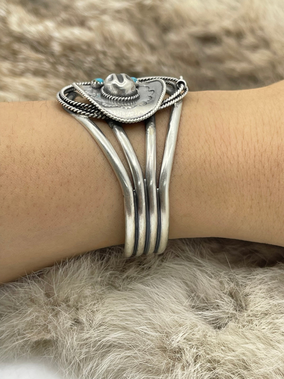 6.5”-7.5” Cowboy Hat & Rope Cuff by Davey Morgan, Navajo