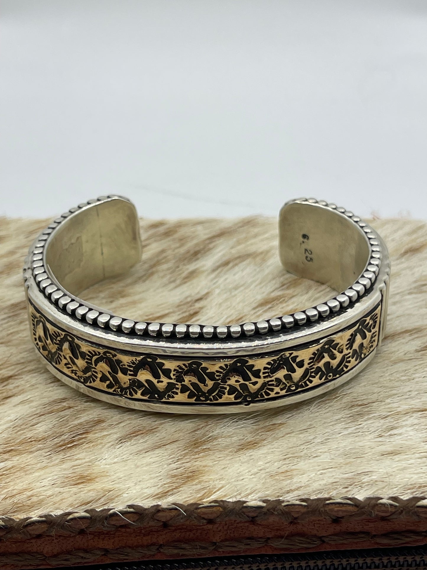 7 1/4" Heavy Sterling Silver and 14k Gold Cuff by Johnathan Nez, Navajo