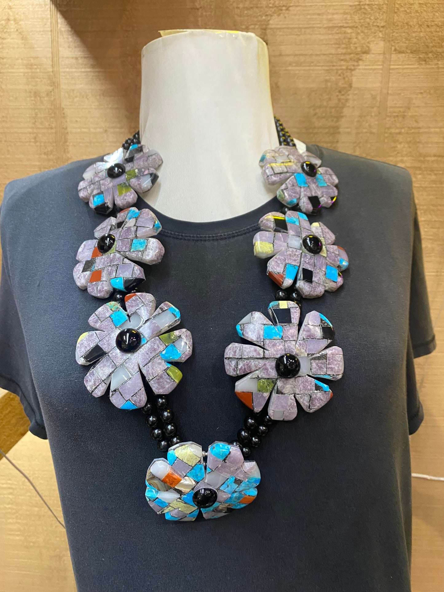 Paper Thin Inlay Lapidary Flower Necklace by Charles Bird