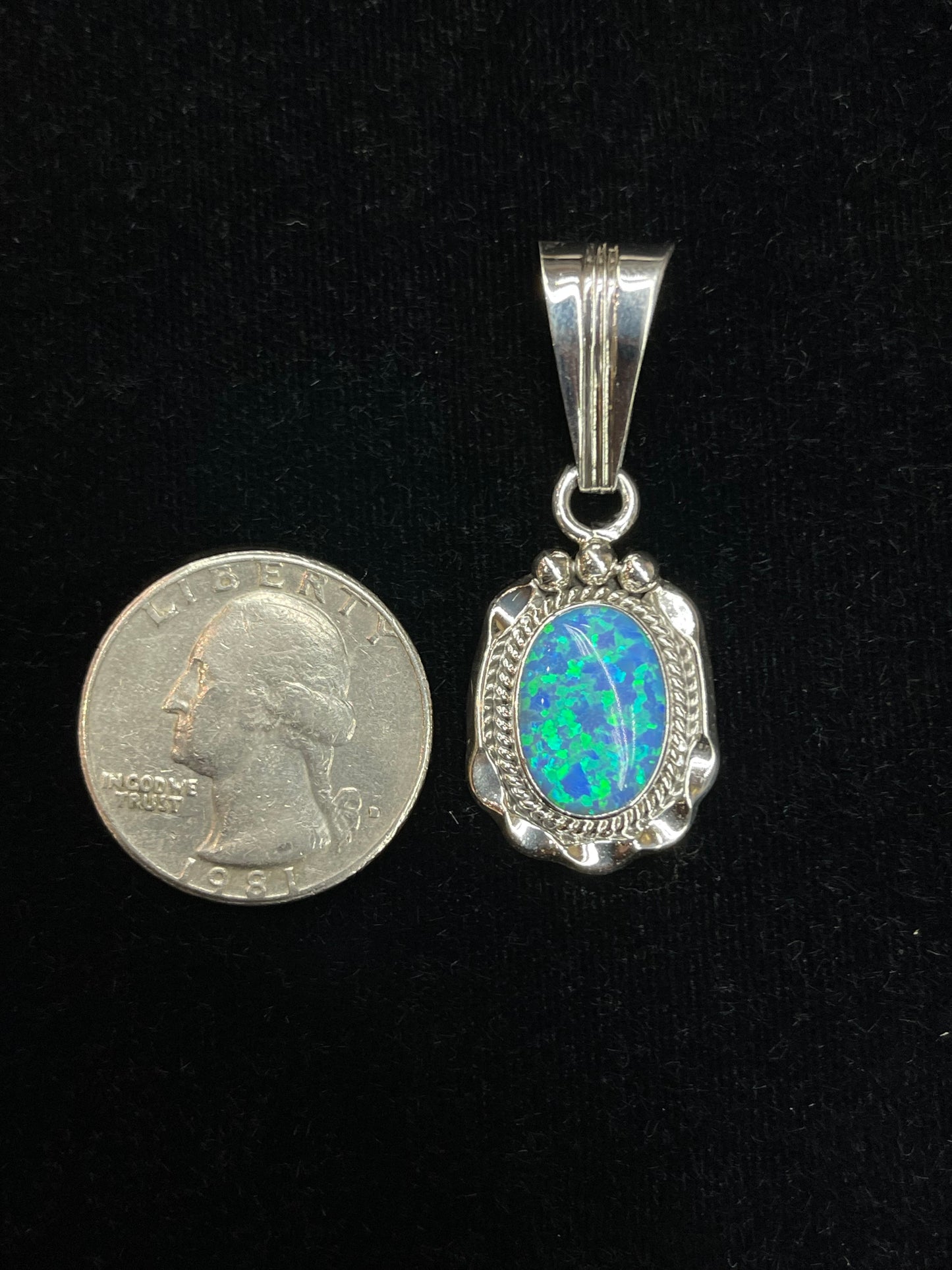6.8mm Bale Blue Opal Pendant by Samuel Yellowhair, Navajo