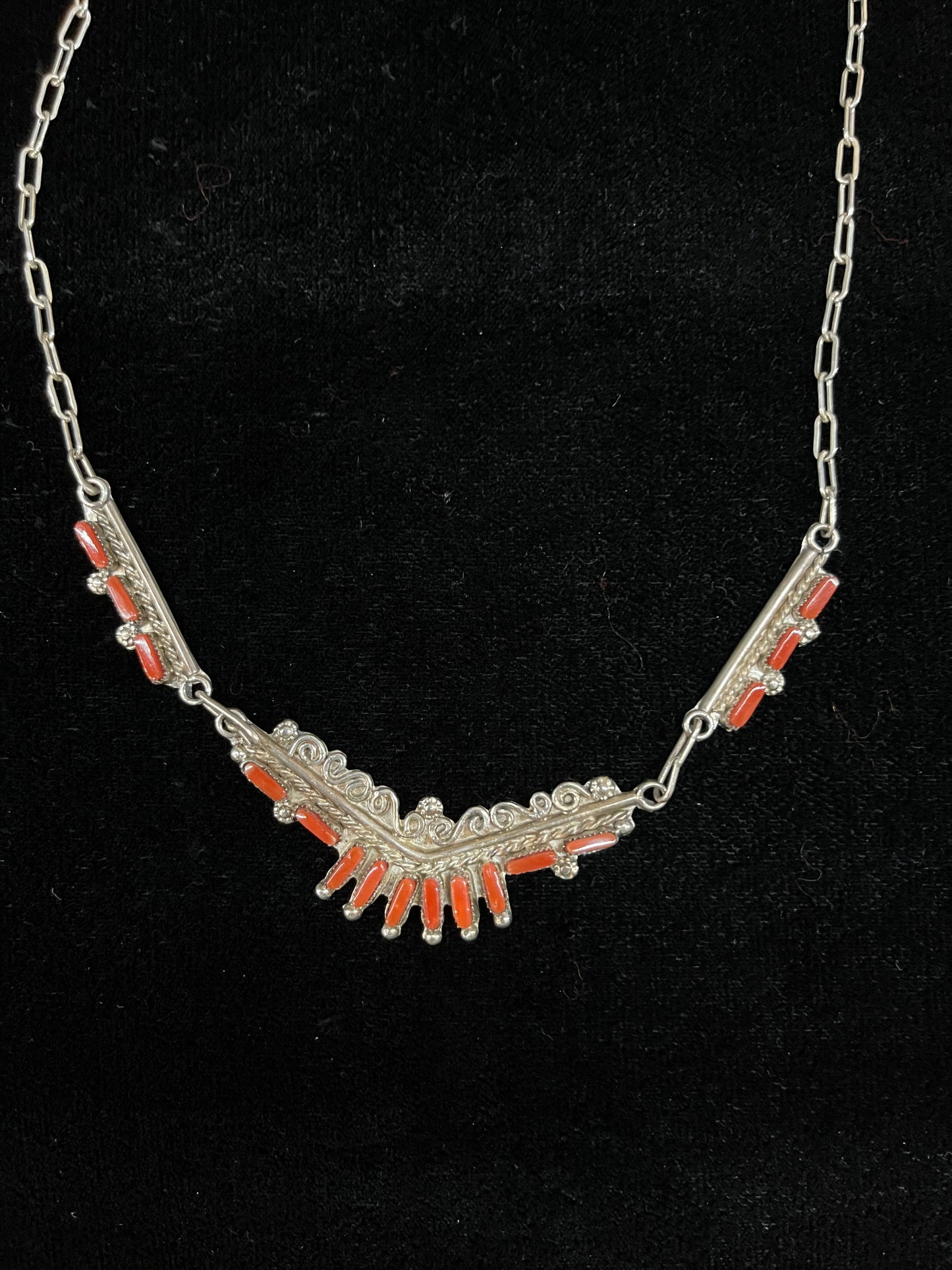 Red Coral Necklace and Earring Set by Jeremy Neha, Zuni