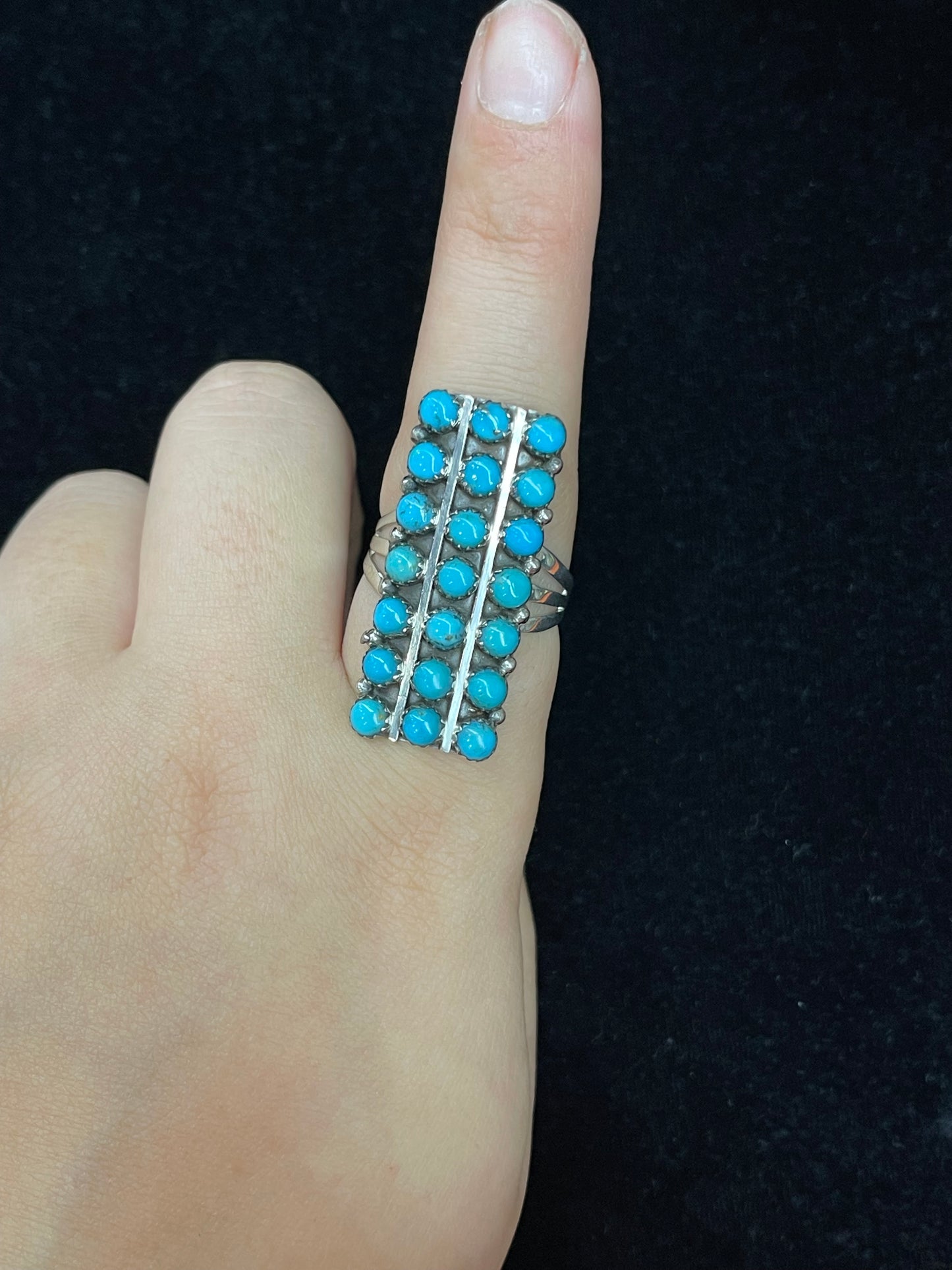 21 Stone Turquoise Ring by Kenny Lonjose, Zuni