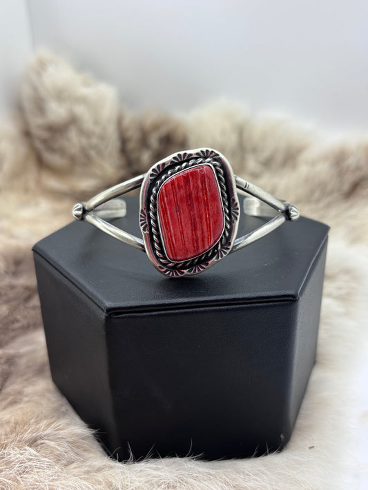 5.5"-7.25" Red Spiny Oyster Bracelet by Augustine Largo, Navajo