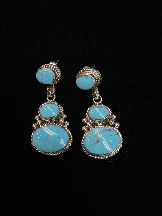 Three Stone Post Dangle Earrings by Greg Yazzie, Navajo