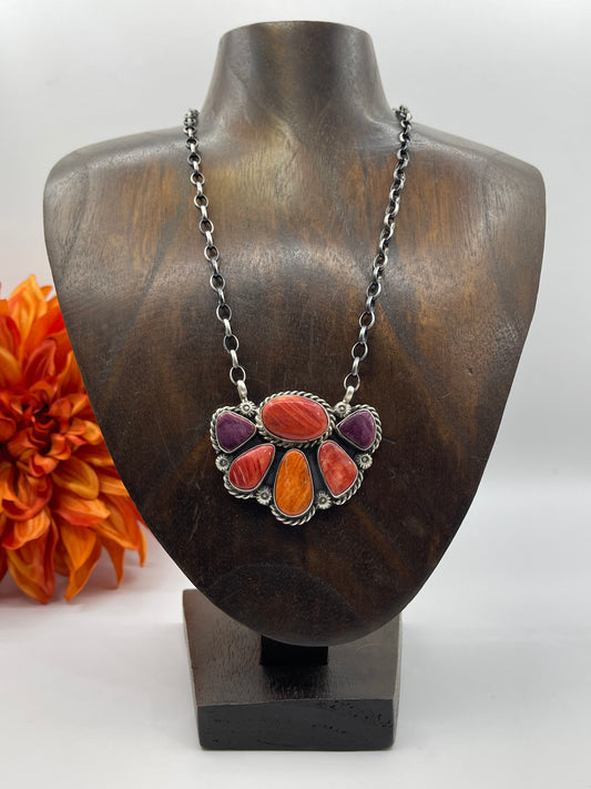 16" Spiny Oyster Cluster Necklace by Augustine Largo