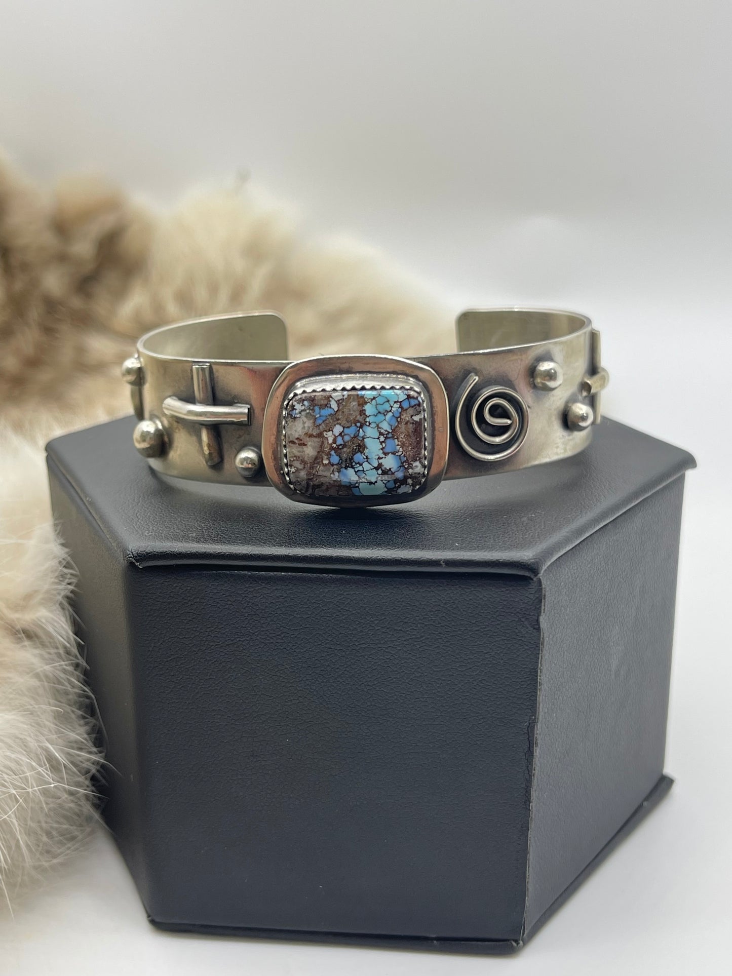 6"-7.5" Golden Hills Turquoise Cuff by Delbert Secatero, Navajo