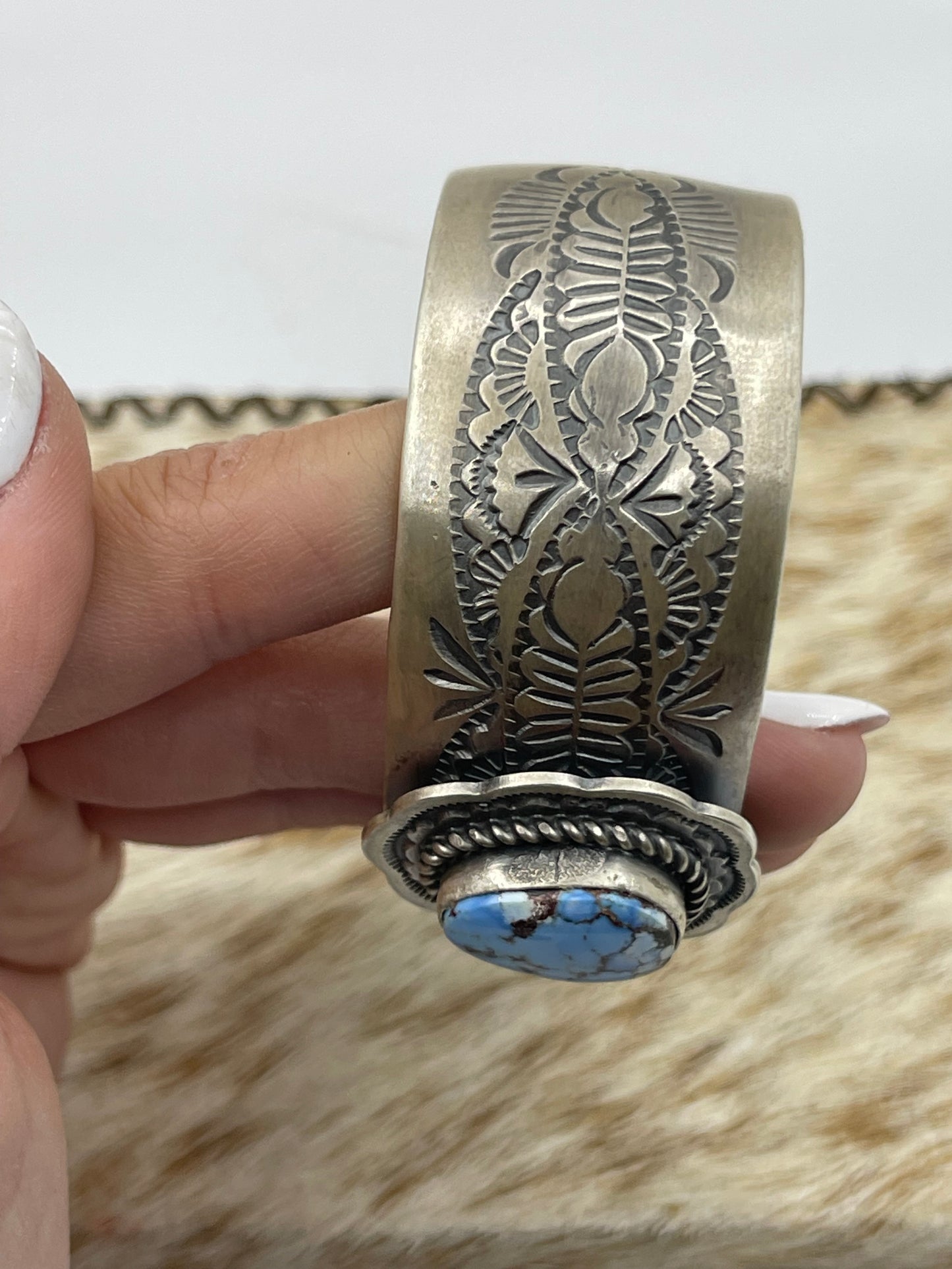 6 1/4"-7" Golden Hills Turquoise Bracelet by Boyd J. Ashley, Navajo