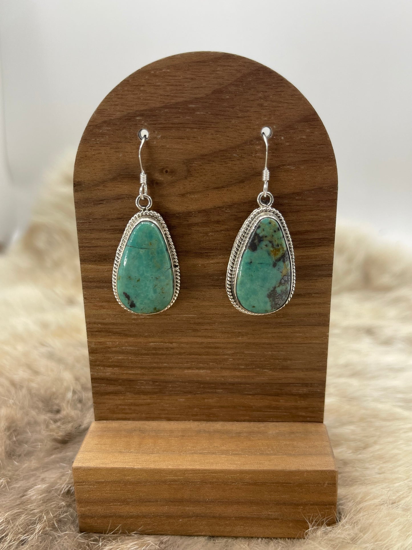 Turquoise Teardrop Dangle Earrings by Sharon McCarthy, Navajo