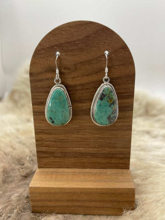 Turquoise Teardrop Dangle Earrings by Sharon McCarthy, Navajo