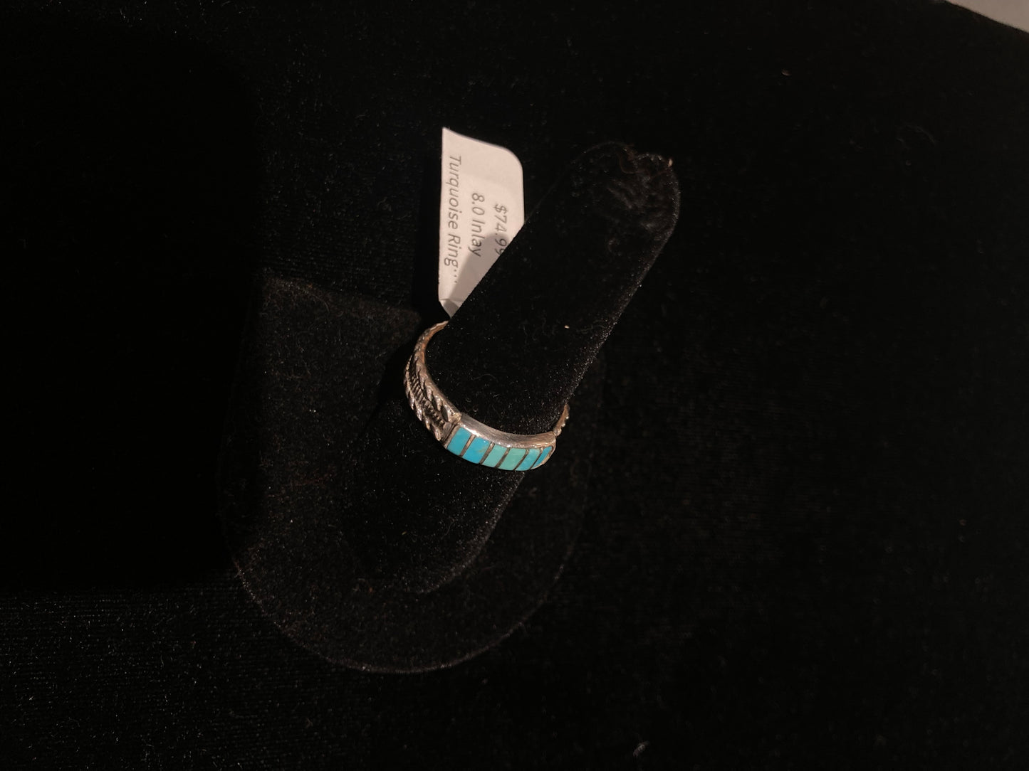 8.0 Inlay Turquoise Ring by Orlando Laweka, Zuni