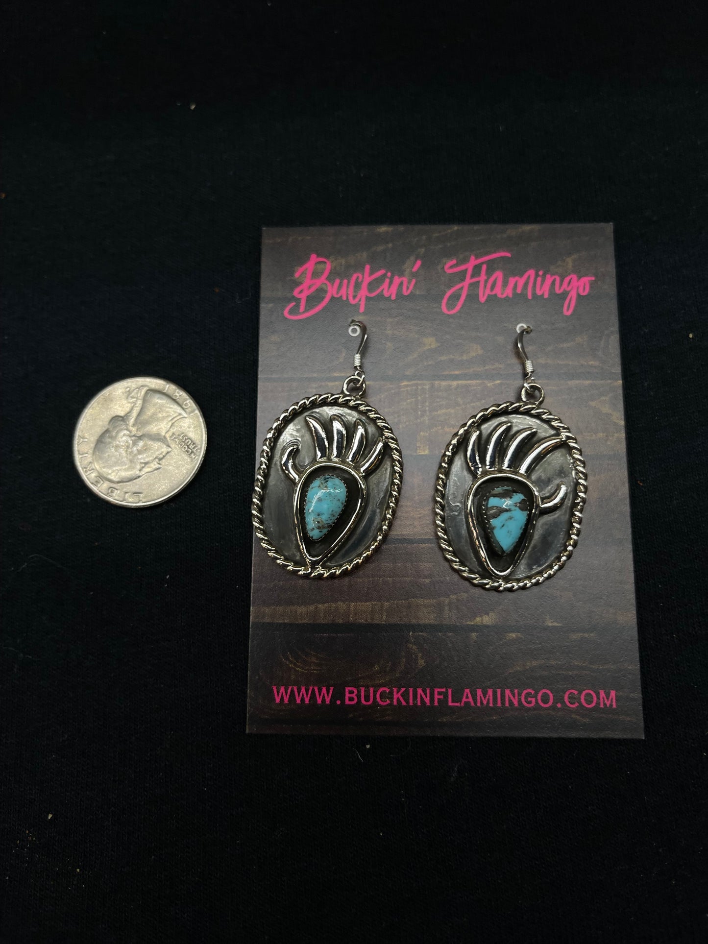 Turquoise Bear Claw Dangle earrings by Jimson Belin, Navajo