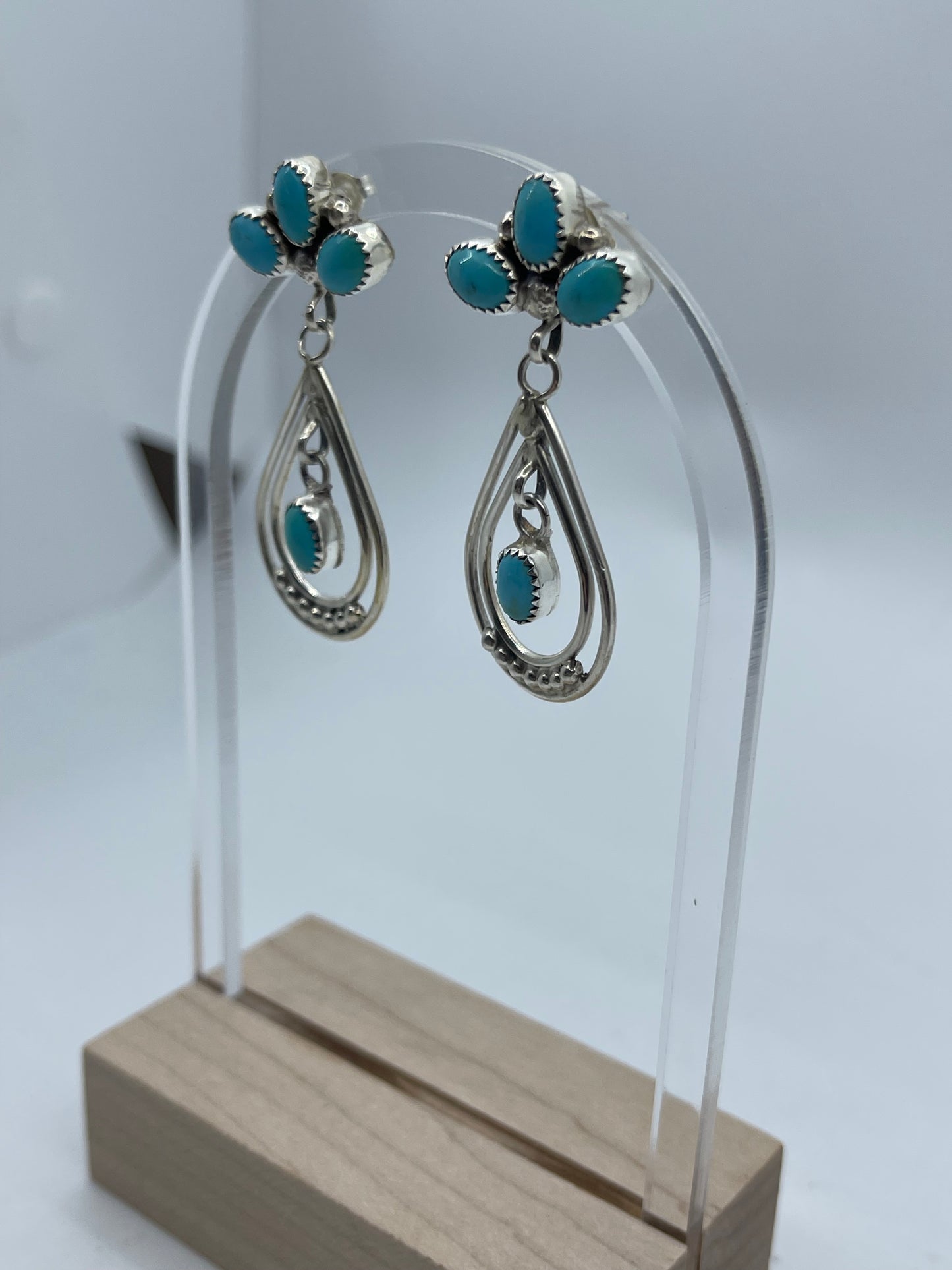 LOT 59 1/4 Sleeping Beauty Turquoise Cluster Teardrop Post Dangle earrings by Anna Spencer, Navajo