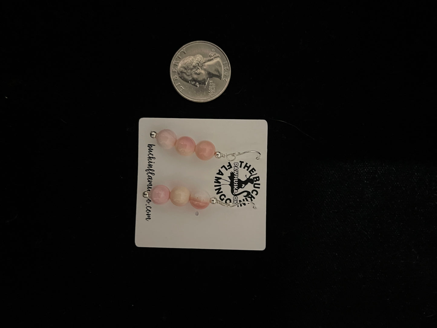 3 Stone 8mm Pink Conch Shell Dangle Earrings