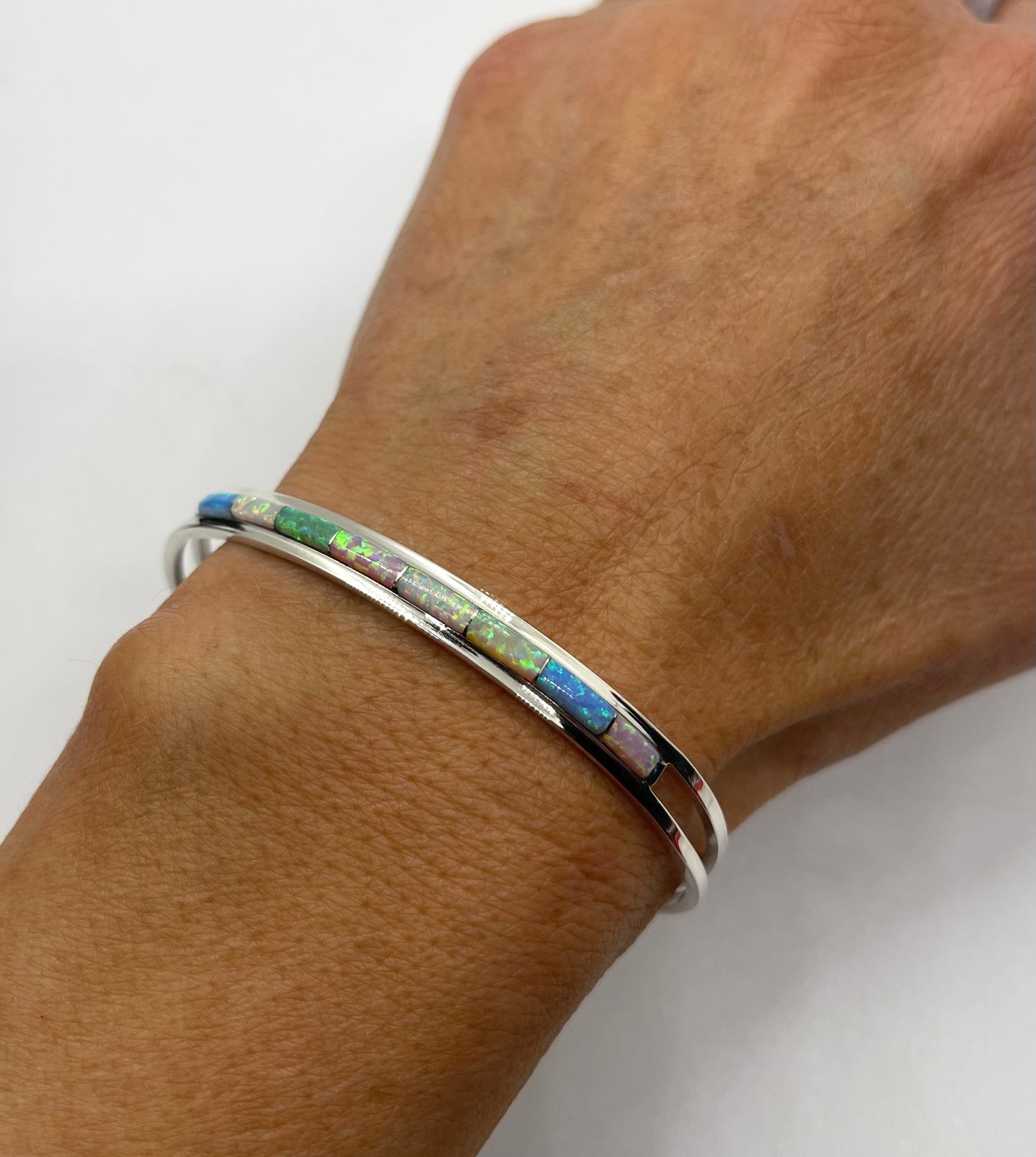 6 1/2" Multi Color Opal Inlay Cuff by Anson Wallace, Zuni