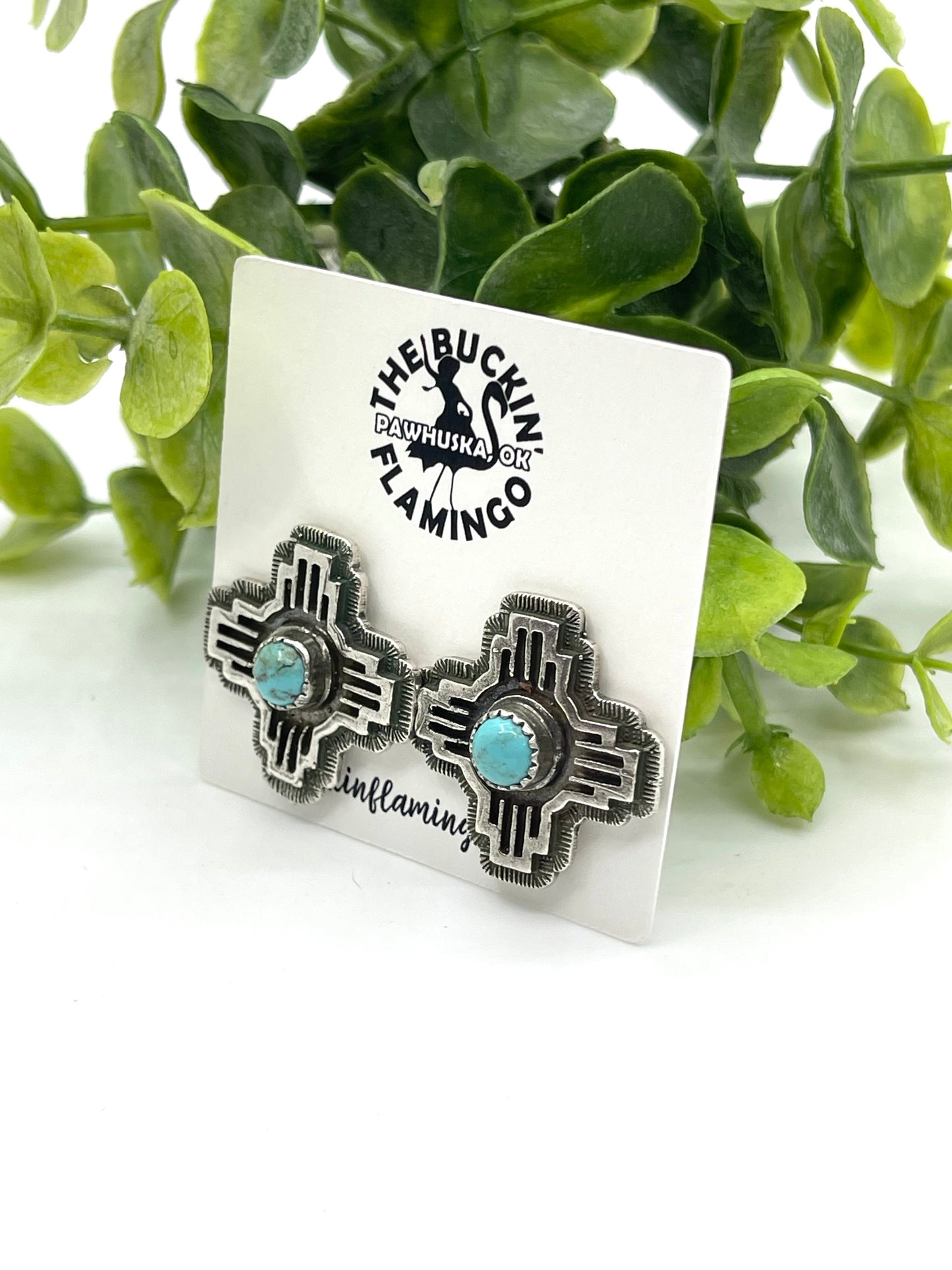 Zia Symbol Earrings with Turquoise Stone Earring Robinson Martinez, Navajo