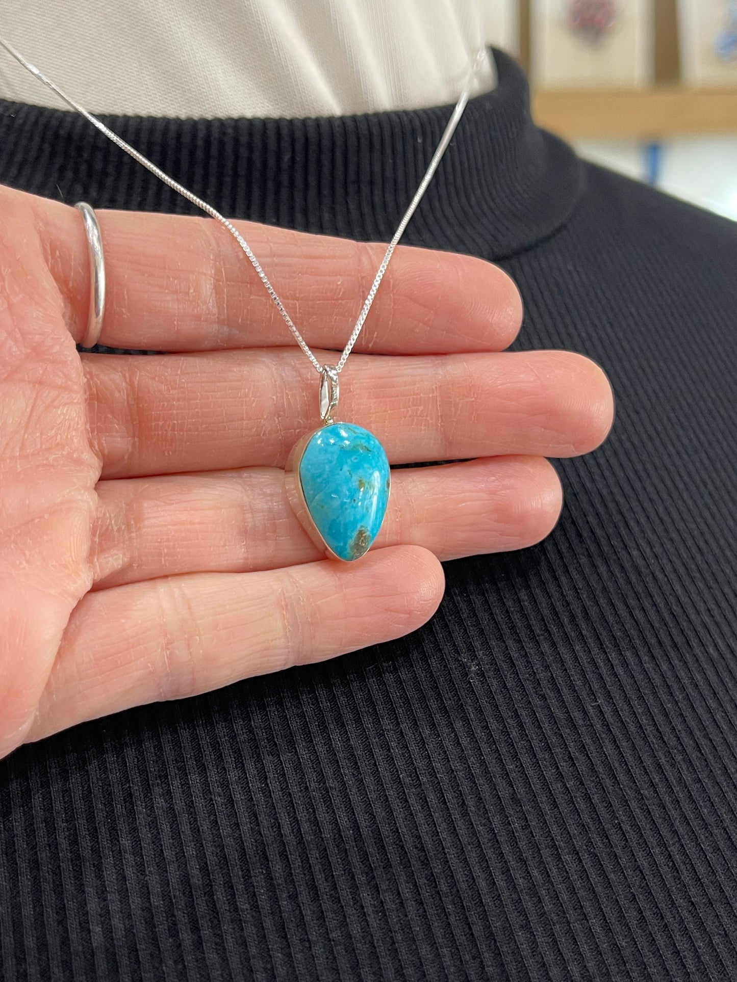 18" Turquoise Teardrop Necklace by Sonyei Coho, Navajo