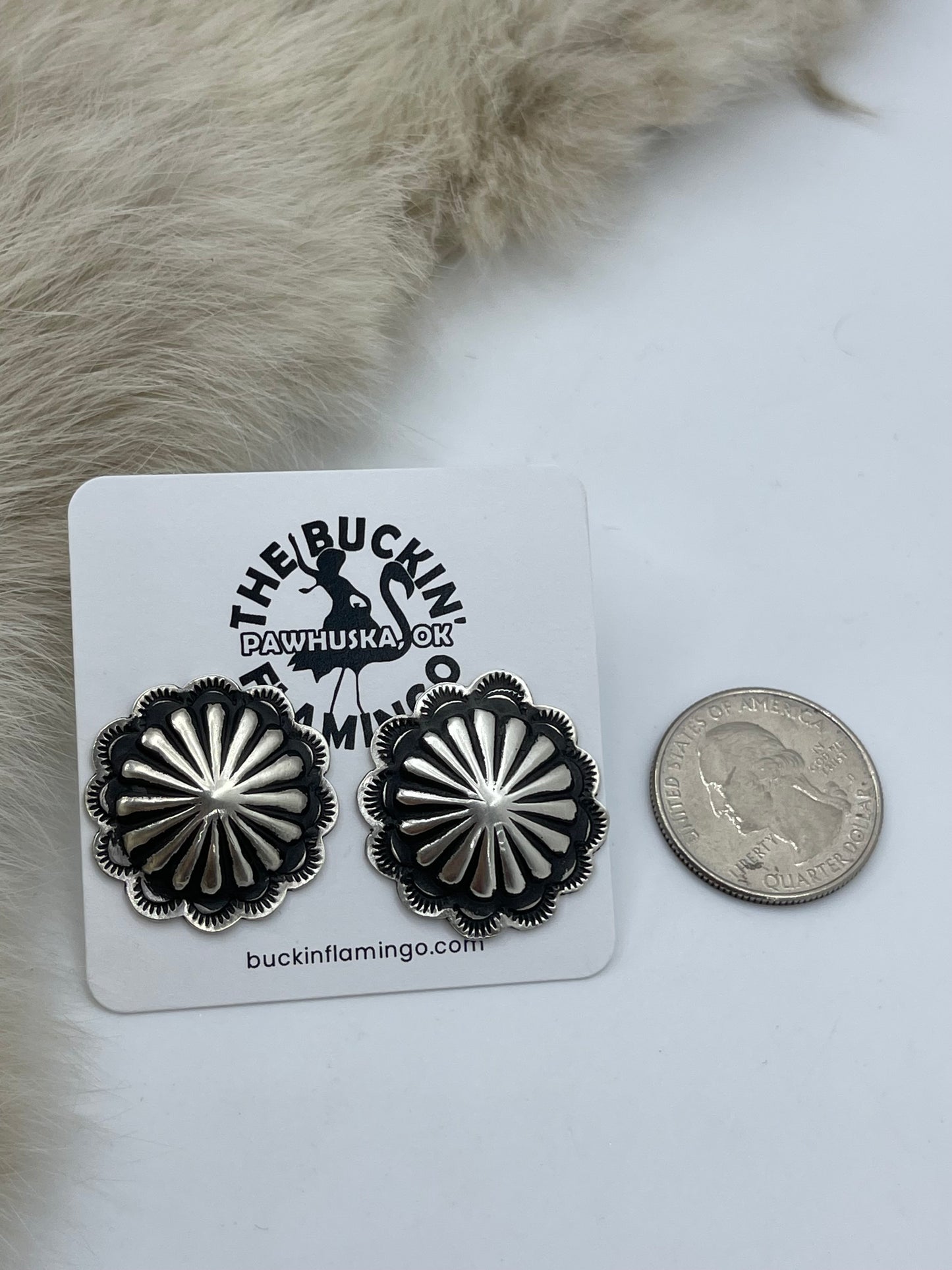 Silver Stamped Concho Post Earrings by LeAnder Tahe, Navajo