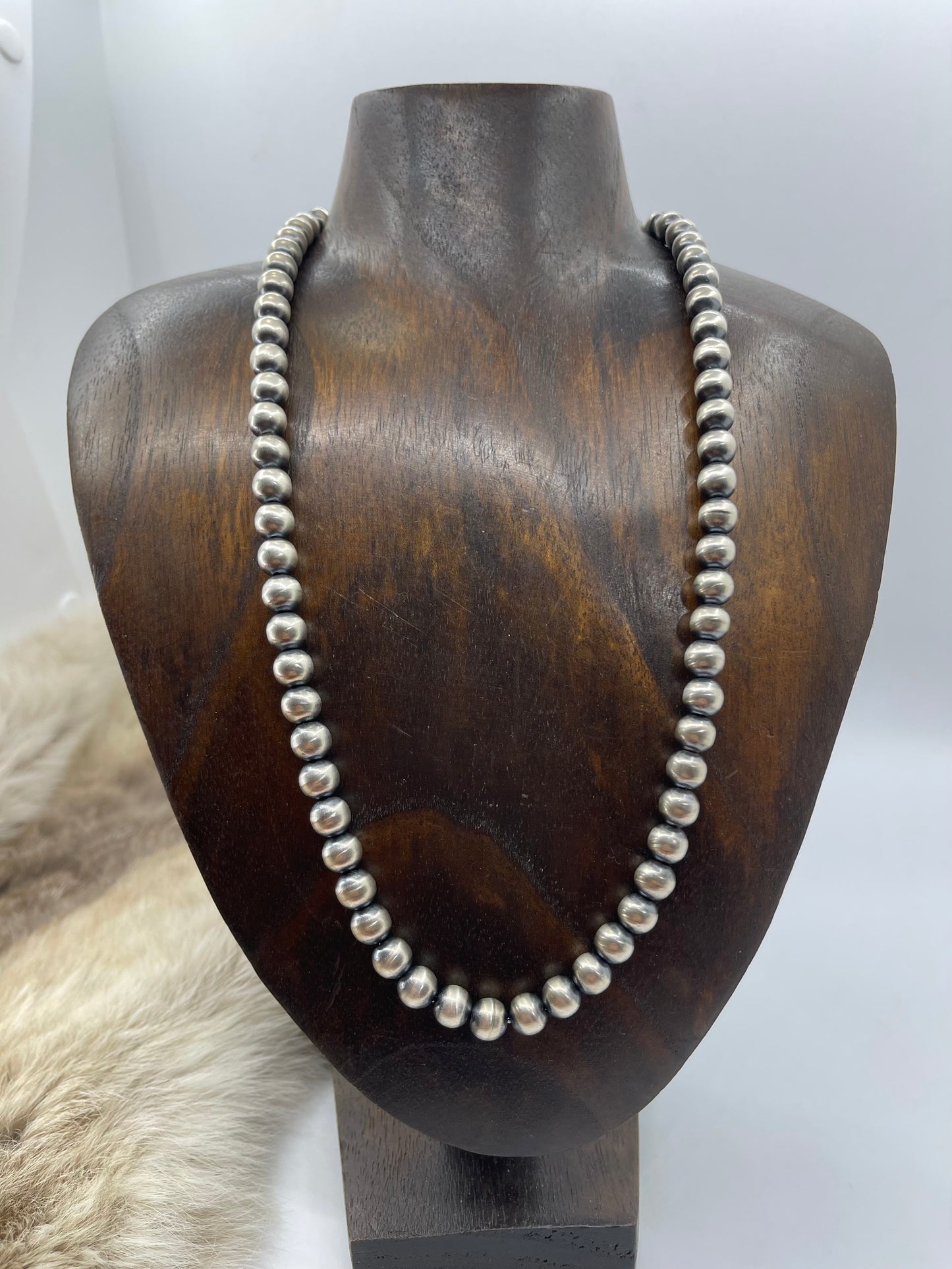 20" 8mm Handmade Navajo Pearls by Bryannen Halwood, Navajo