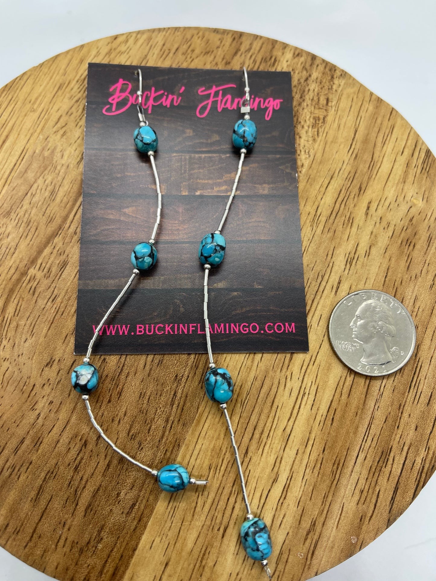 5 1/2" Long Egyptian Turquoise on Liquid Silver Dangle Earrings