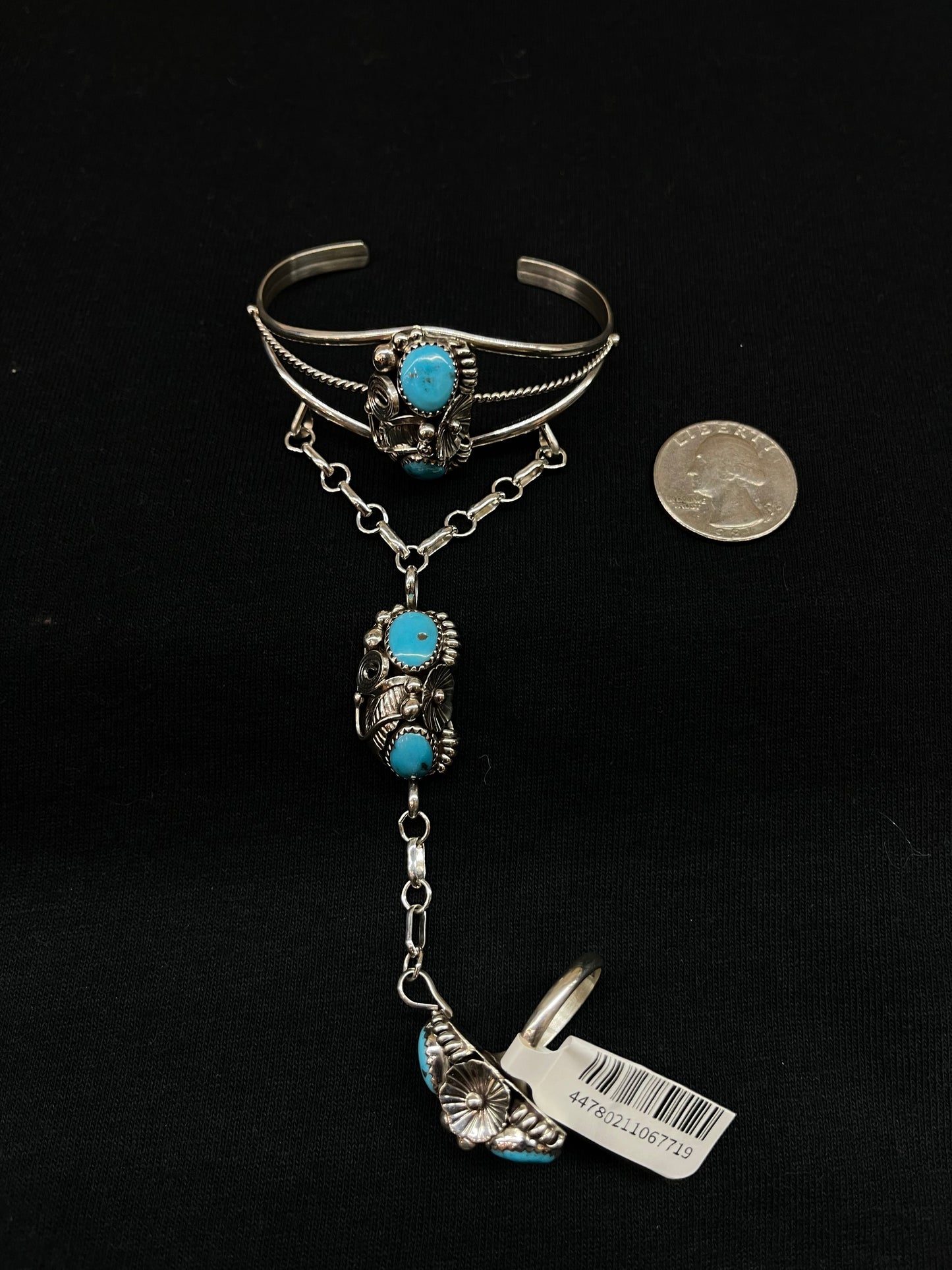 5 1/4"-6 3/4" Turquoise Princess Cuff with an Adjustable Ring by Max Calladitto, Navajo