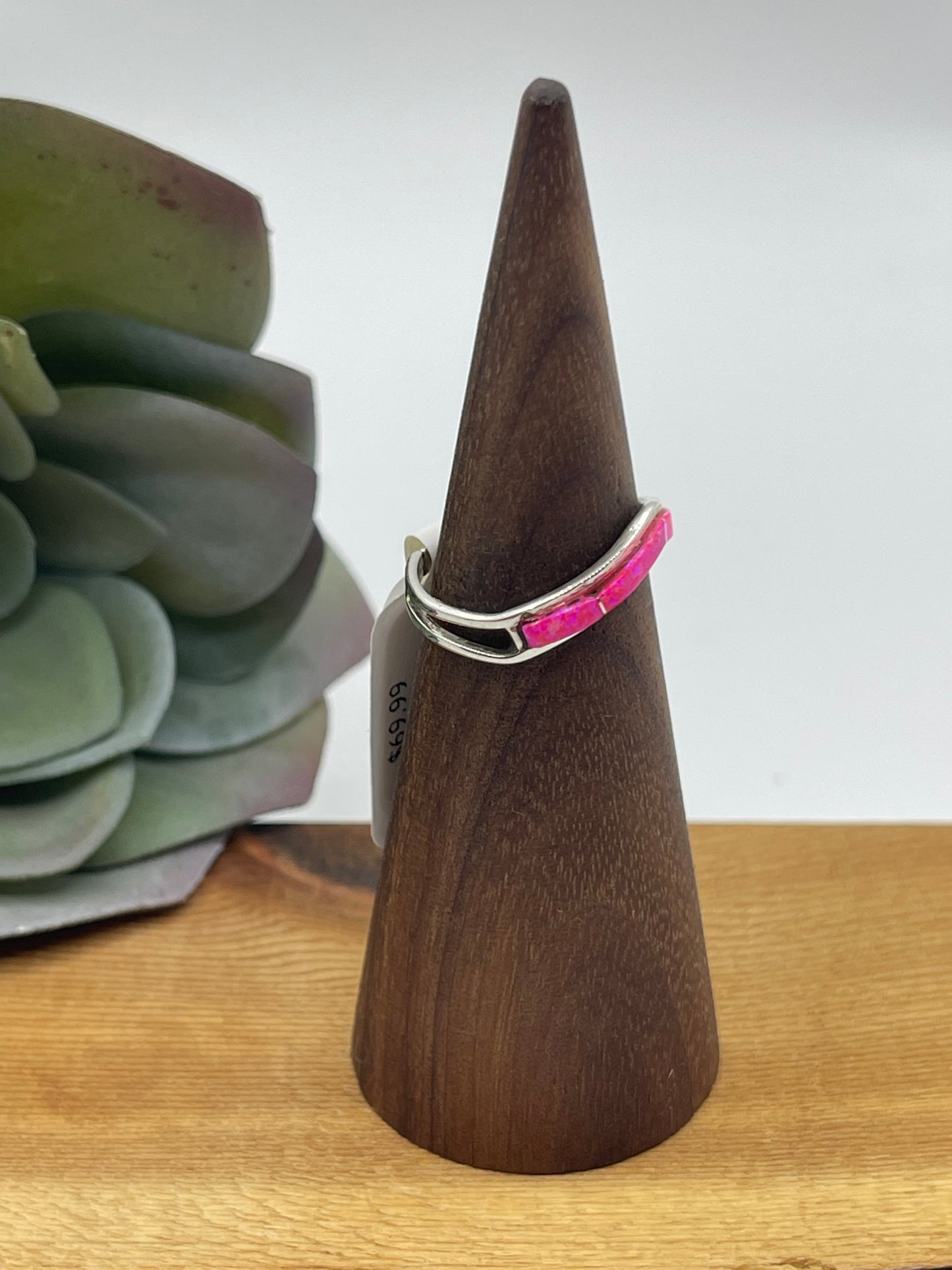 7.0 Hot Pink Opal Inlay Chevron Ring by Jamie Johnson, Navajo