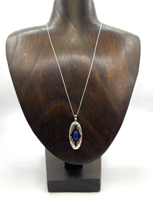 18" Blue Lapis Shadowbox Necklace by Felix Perry, Navajo