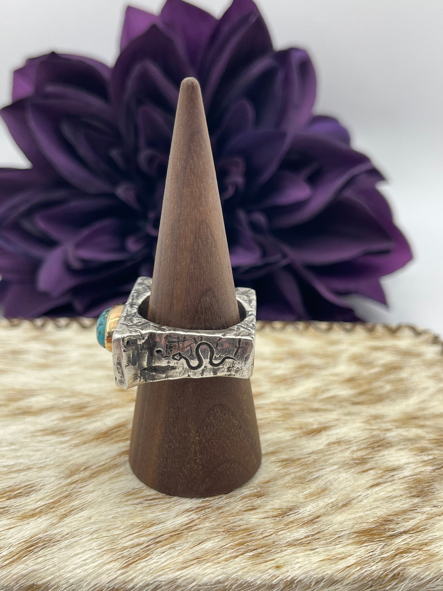 11.0 4.5 Carat Lone Mountain Turquoise Ring with 14K Gold Bezel by Bad Bronc