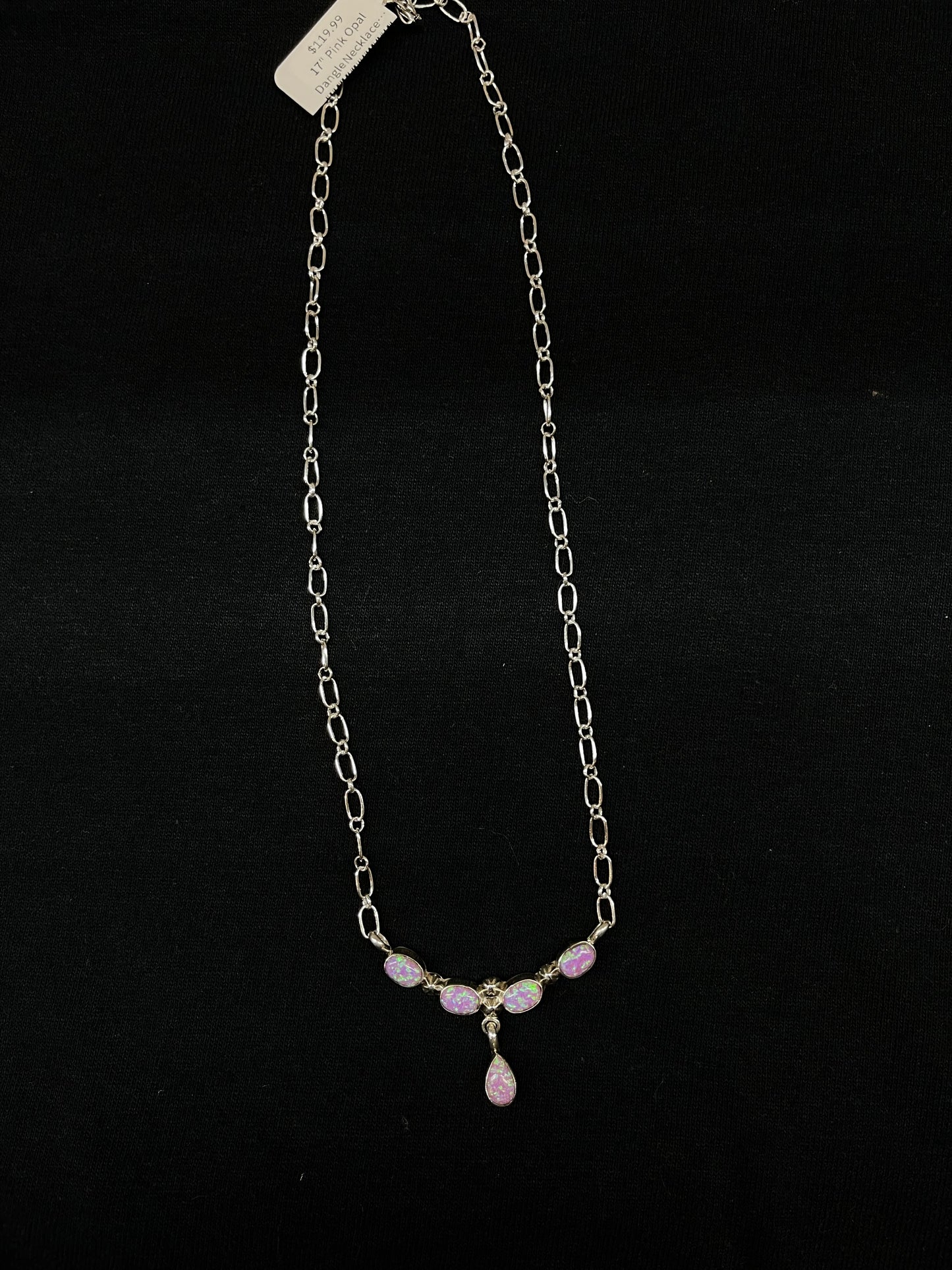 17" Pink Opal Dangle Necklace by Verley Betone, Navajo
