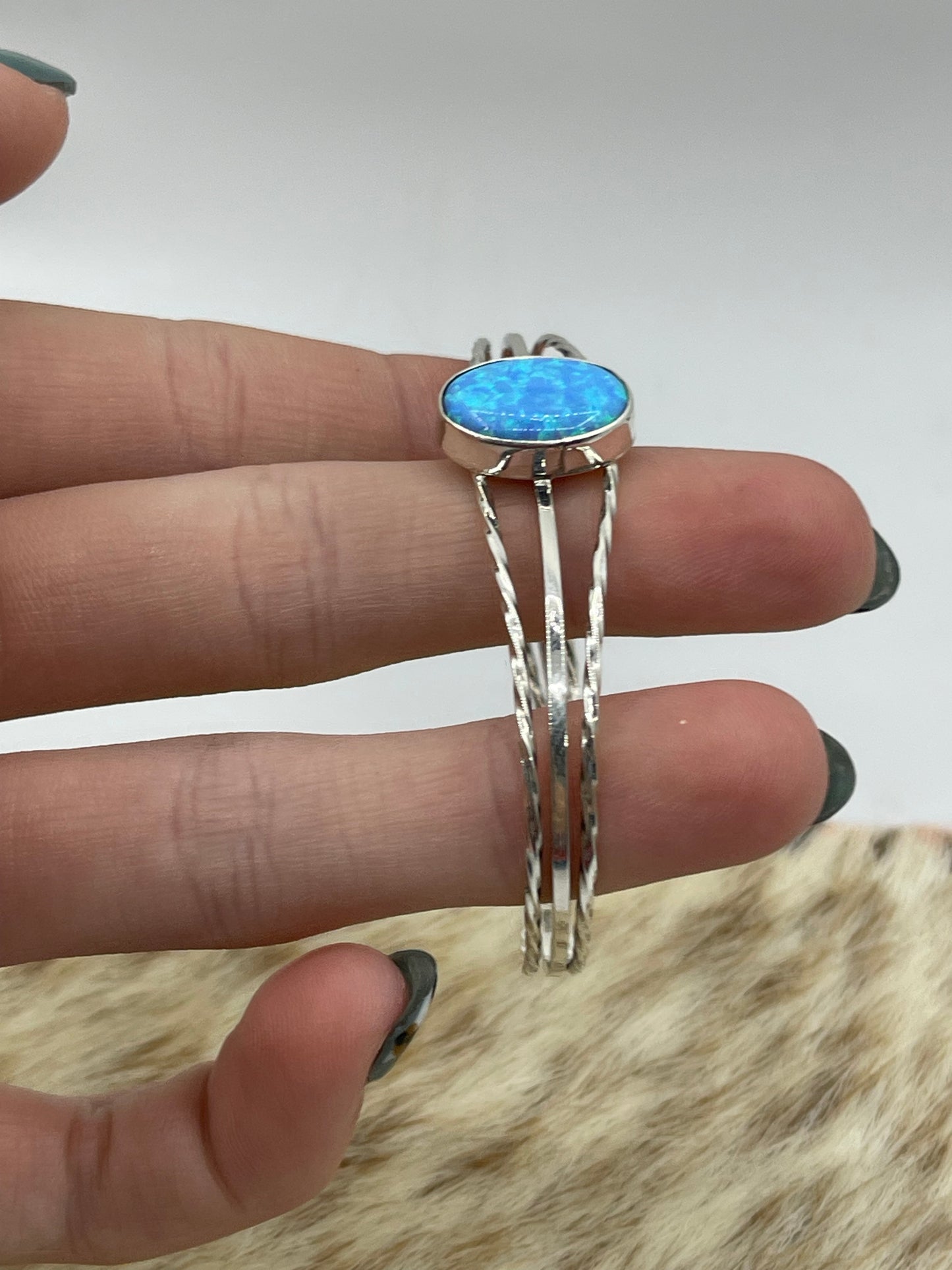 5 1/2"-7" Blue Opal Cuff by Alice Sanders, Navajo