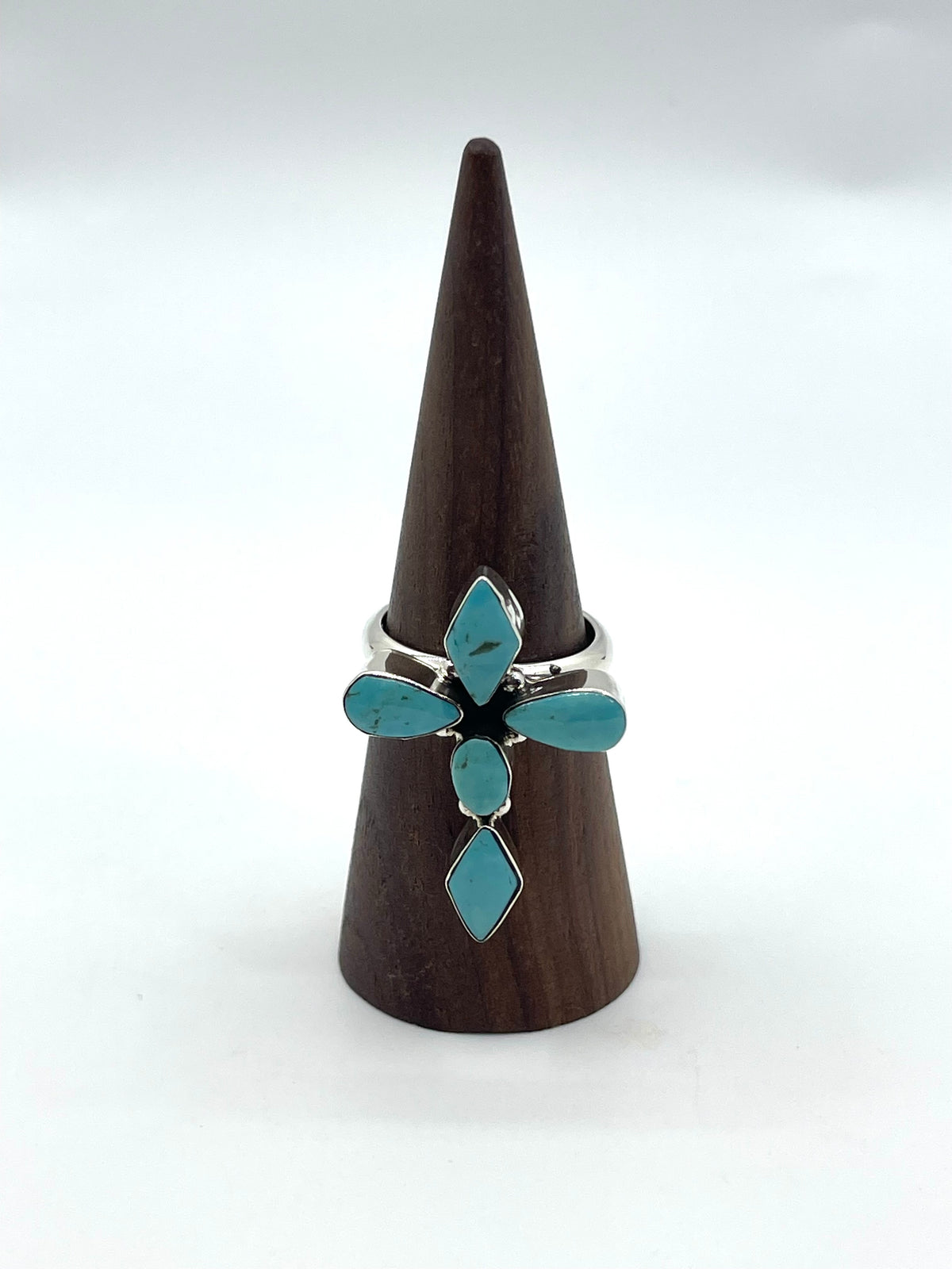 9.0 Turquoise Cross Ring by Running Bear, Navajo