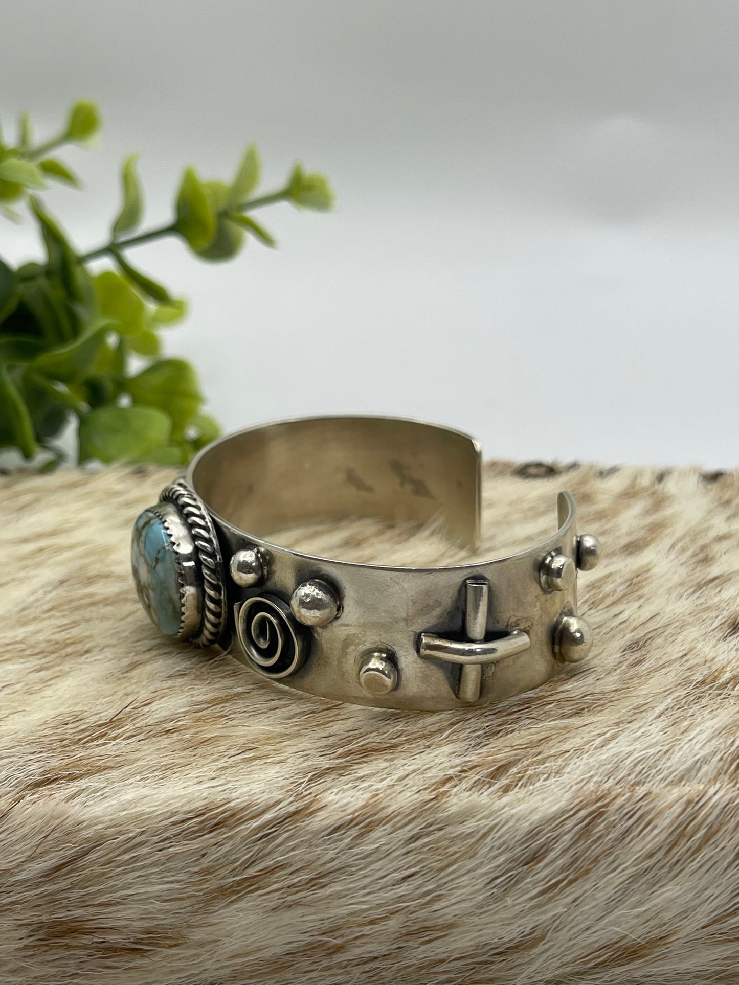 6.25" - 7.5" Golden Hills Turquoise Cuff by Delbert Secatero, Navajo