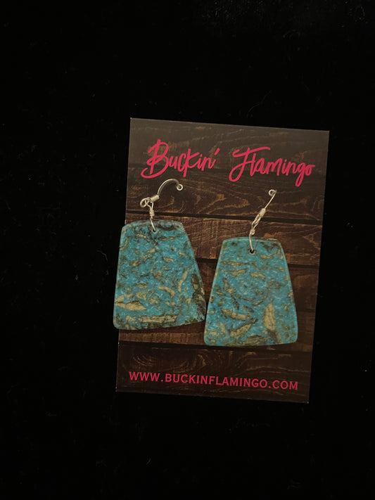 Kingman Turquoise Trapezoid Slab Dangle Earrings by Joe and Joeann Garcia, Santo Domingo