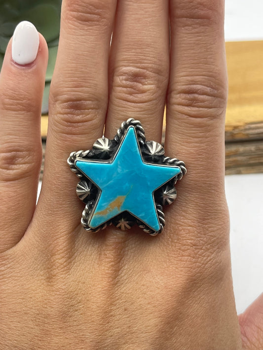 Adjustable Turquoise Star Ring by Alfred Martinez, Navajo