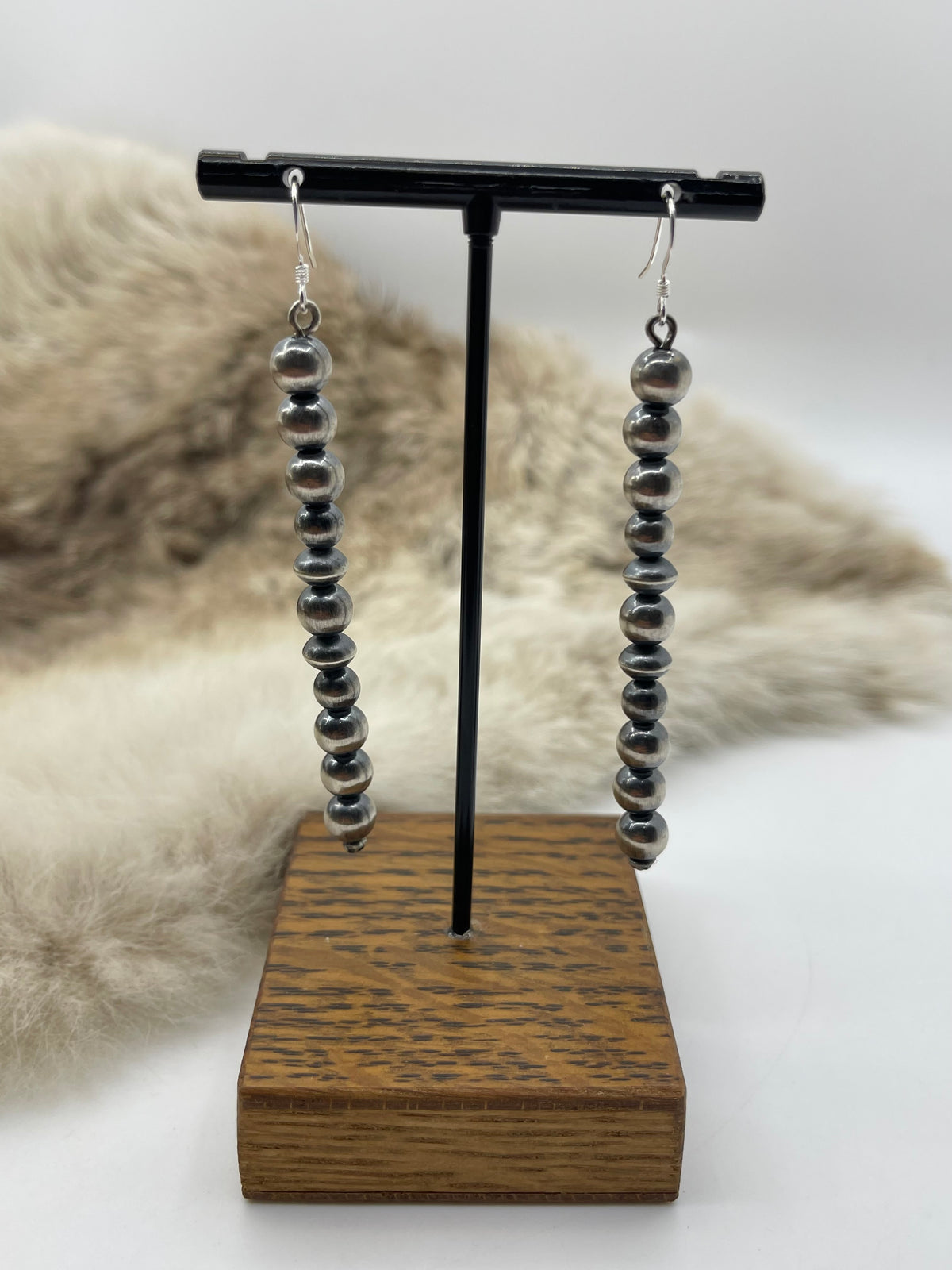 Navajo Style Pearl Long Dangle Earrings by Lucinda Sardo, Navajo