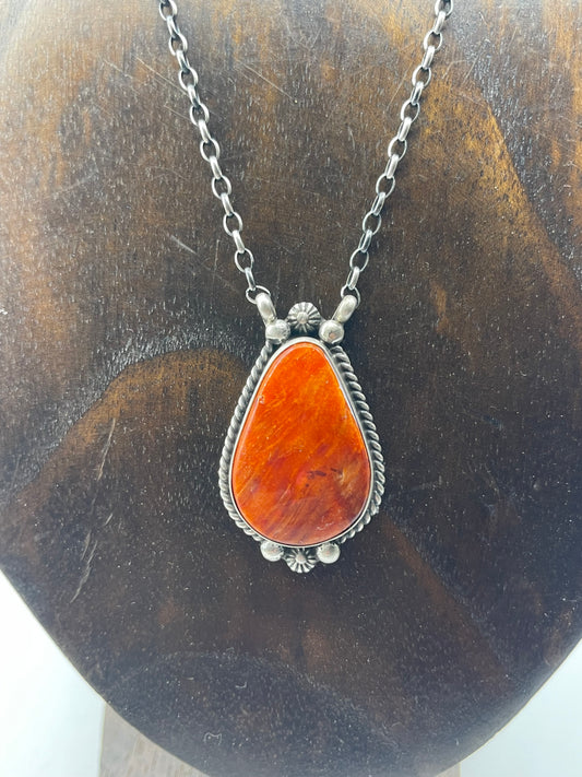 Orange Spiny Oyster Shell Necklace by Irene Kee, Navajo