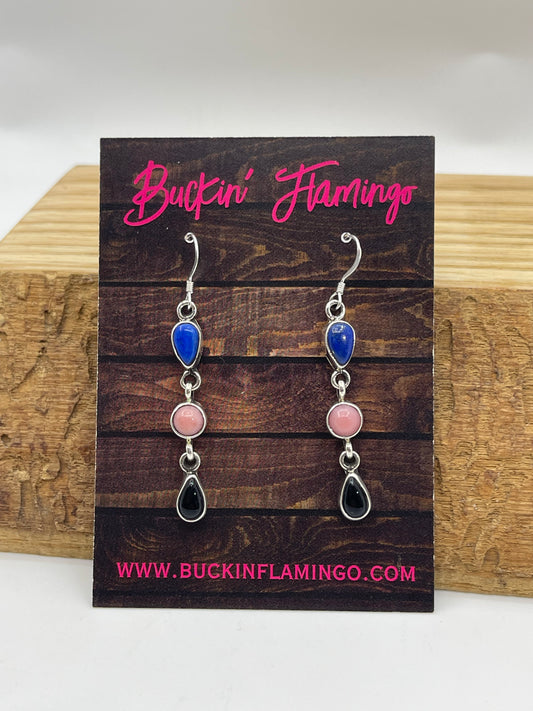 3 Stone Multi Stone Dangle Earrings