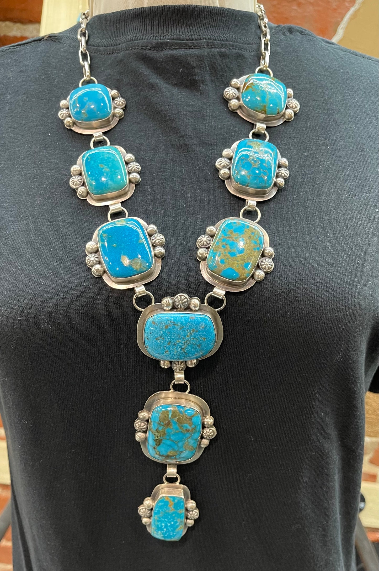 30" Kingman Turquoise Lariat by Delbert Secatero, Navajo