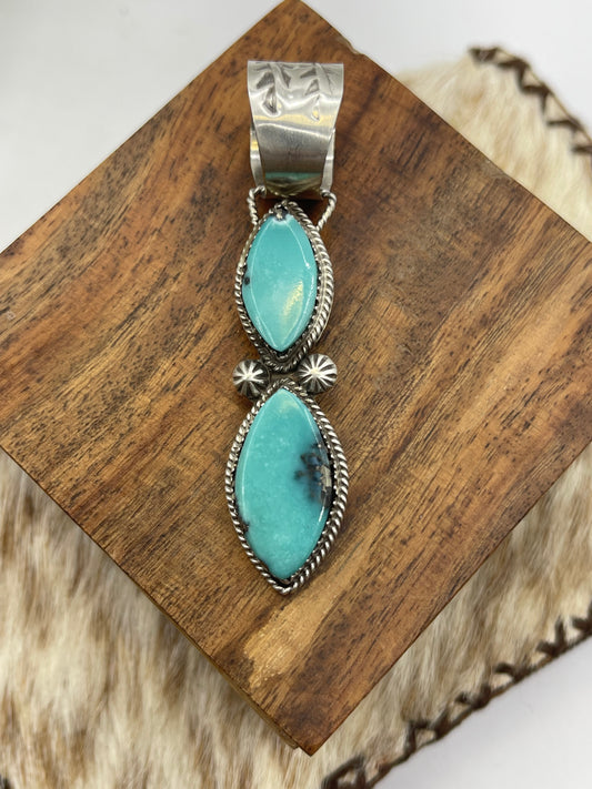 2 Stone Turquoise Pendant by Selina Warner, Navajo