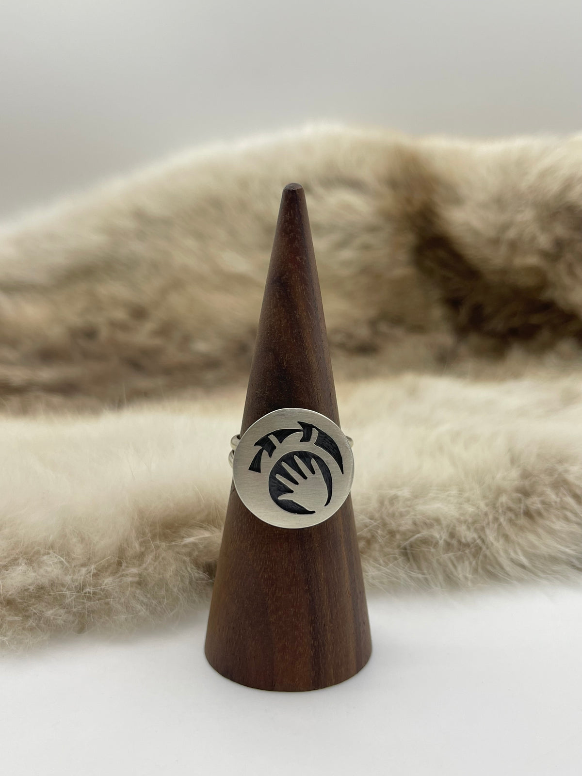 8.5 Silver Overlay Ring by Trinidad Lucas, Hopi