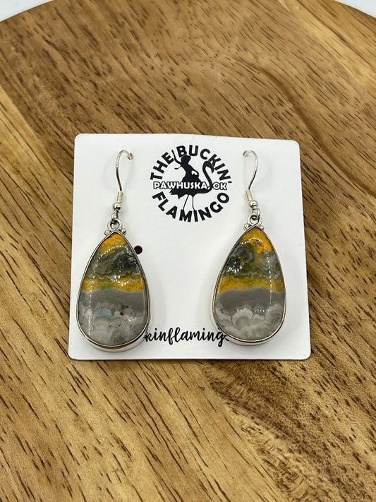 Bumblebee Jasper Dangle Earrings, Navajo Made