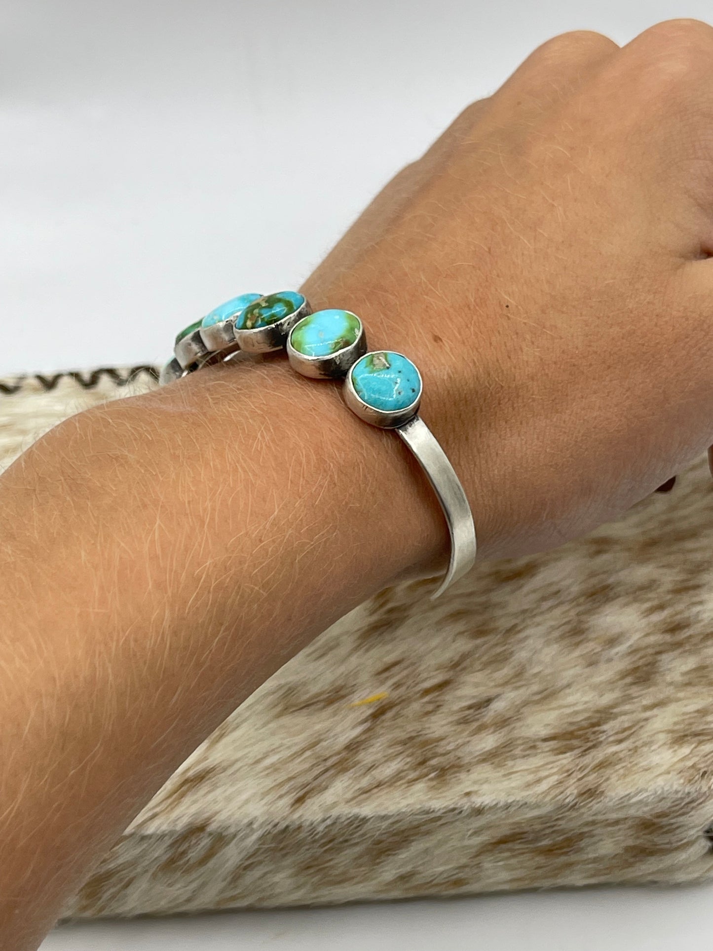 5 1/4”-7” 7 Stone Sonoran Gold Turquoise Cuff by Tom Lewis, Navajo
