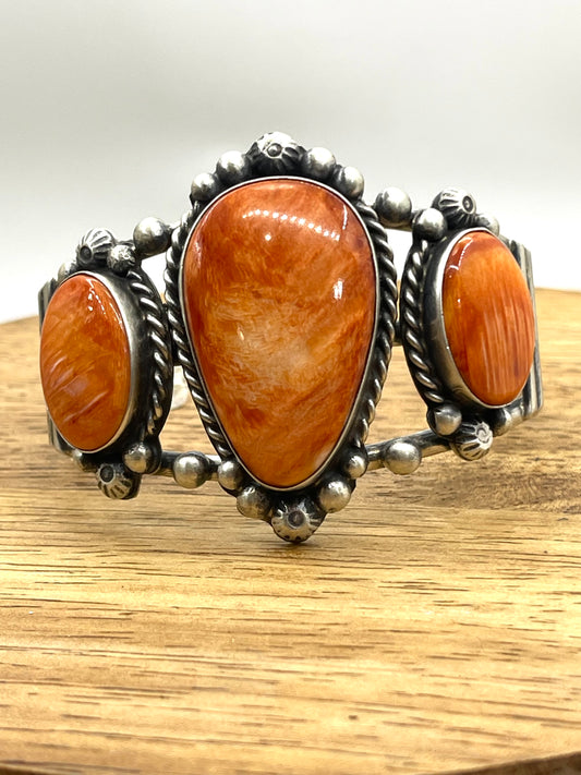 Orange Spiny Oyster Cuff by Augustine Largo, Navajo