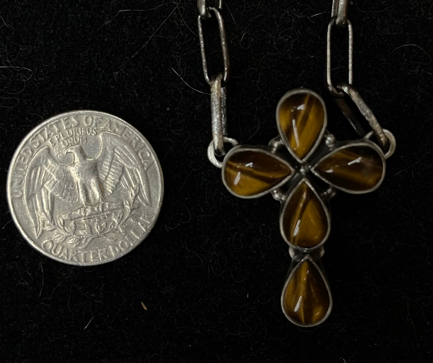16" Tigers Eye Cross Necklace