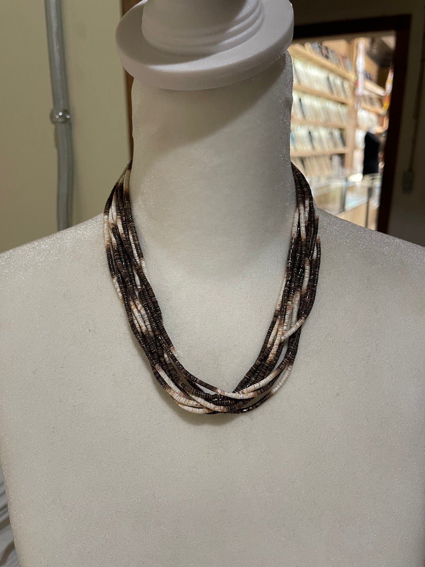18" 10 Strand Melon Shell Necklace by Ramona Bird, Santo Domingo