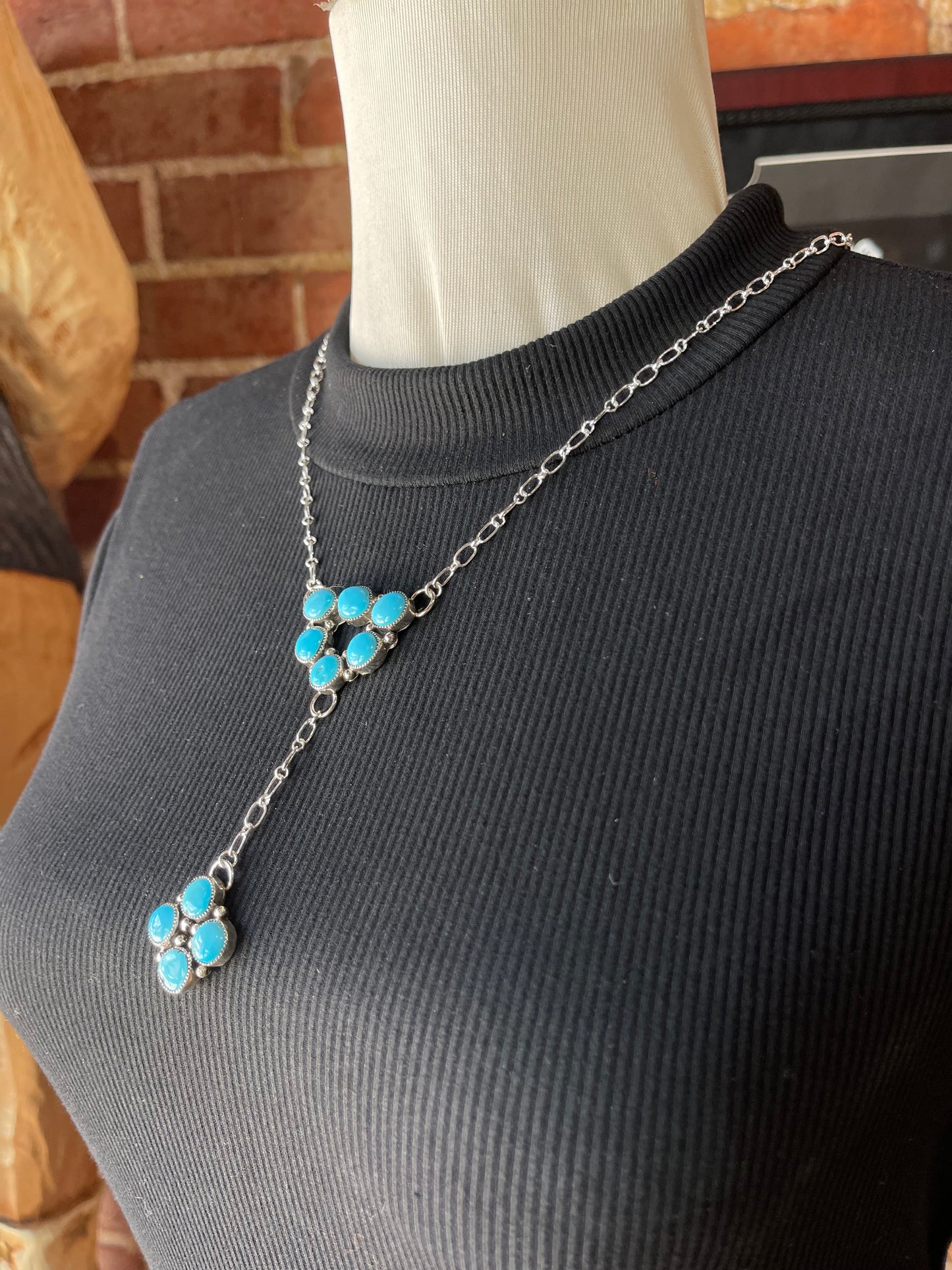 18"+3" Drop Blue Kingman Turquoise Infinity Lariat Necklace by Benny Yellowhorse, Navajo