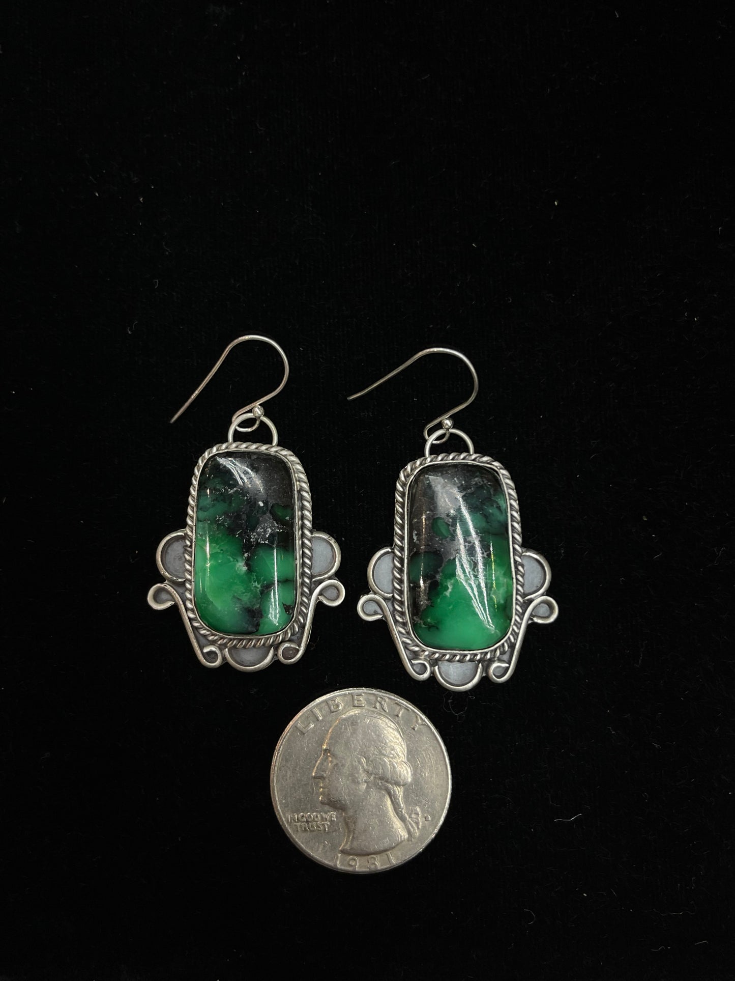 Emerald Rose Dangle Earrings by Terrell Nez Sr., Navajo