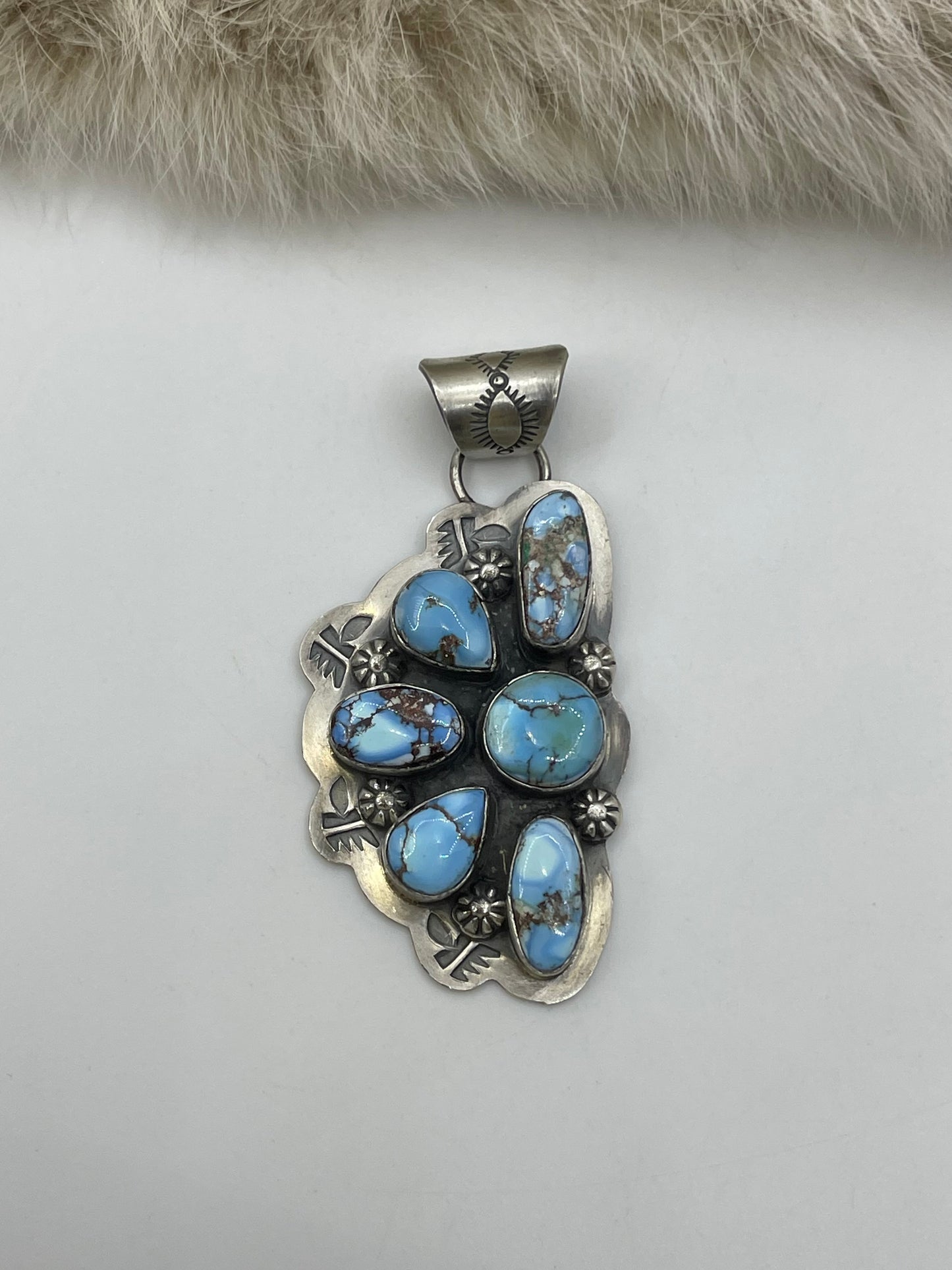 8.5mm Bale Golden Hills Turquoise Half Cluster Pendant by Lyle Piaso, Navajo